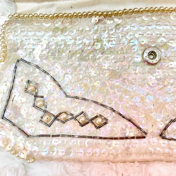 Vintage 1950s Mid-Century Modern Beaded Sequin Evening Clutch Envelope Purse - Picture 8 of 14
